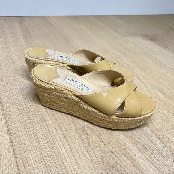 Jimmy Choo Paisley Tan Crisscross Espadrille Wedge 35.5 / US 5.5 - Picture 1 of 5